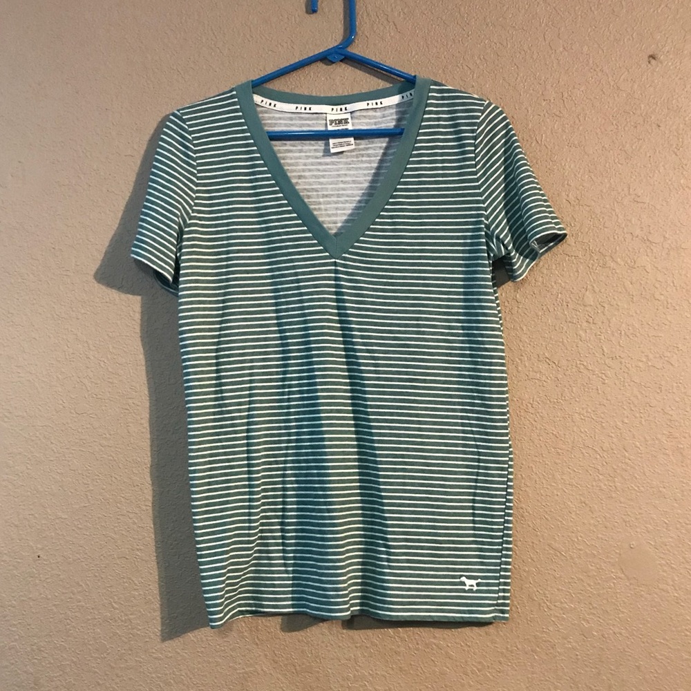 Size S Green PINK Victoria’s Secret V-neck T Shirt